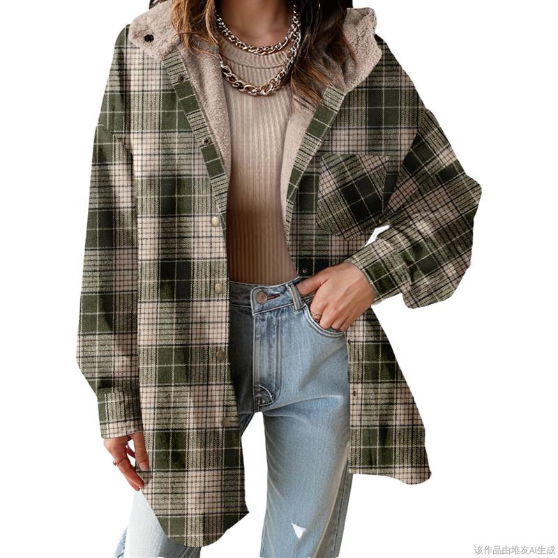 Women's Flannel Hooded Plaid 2026 Shacket Thick