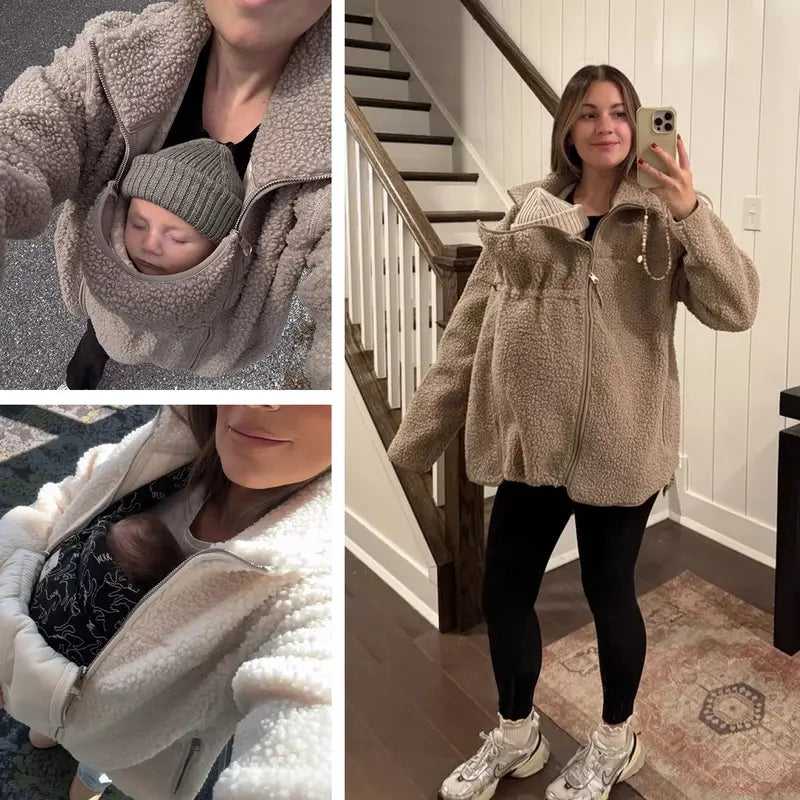 Women's 2-in-1 Hip-Length Casual Sports Outerwear Coat, Soft Teddy Fleece Long-Sleeve Zippered Top with Pocket