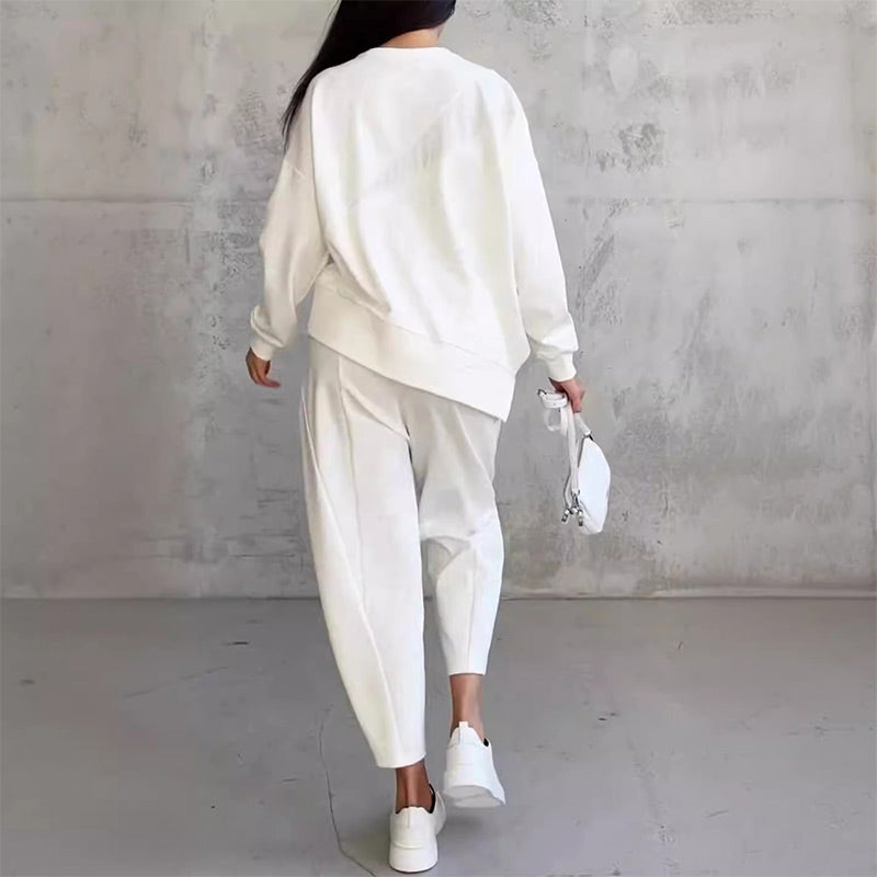Women's 2-piece casual set with asymmetric sweatshirt
