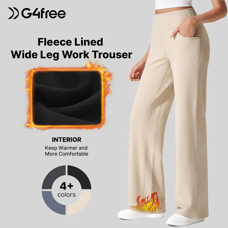 Fleece Lined Pants Women Wide Leg Yoga Pants with Pockets Casual High Waisted Sweatpants