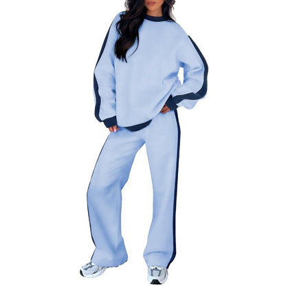 Women's 2-Piece Thermal Fleece Blend Gym Set - Crewneck Drop Shoulder Sweatshirt