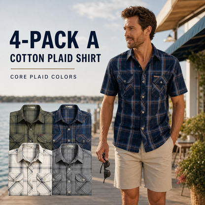 Men's Cotton Plaid Short Sleeve Shirt