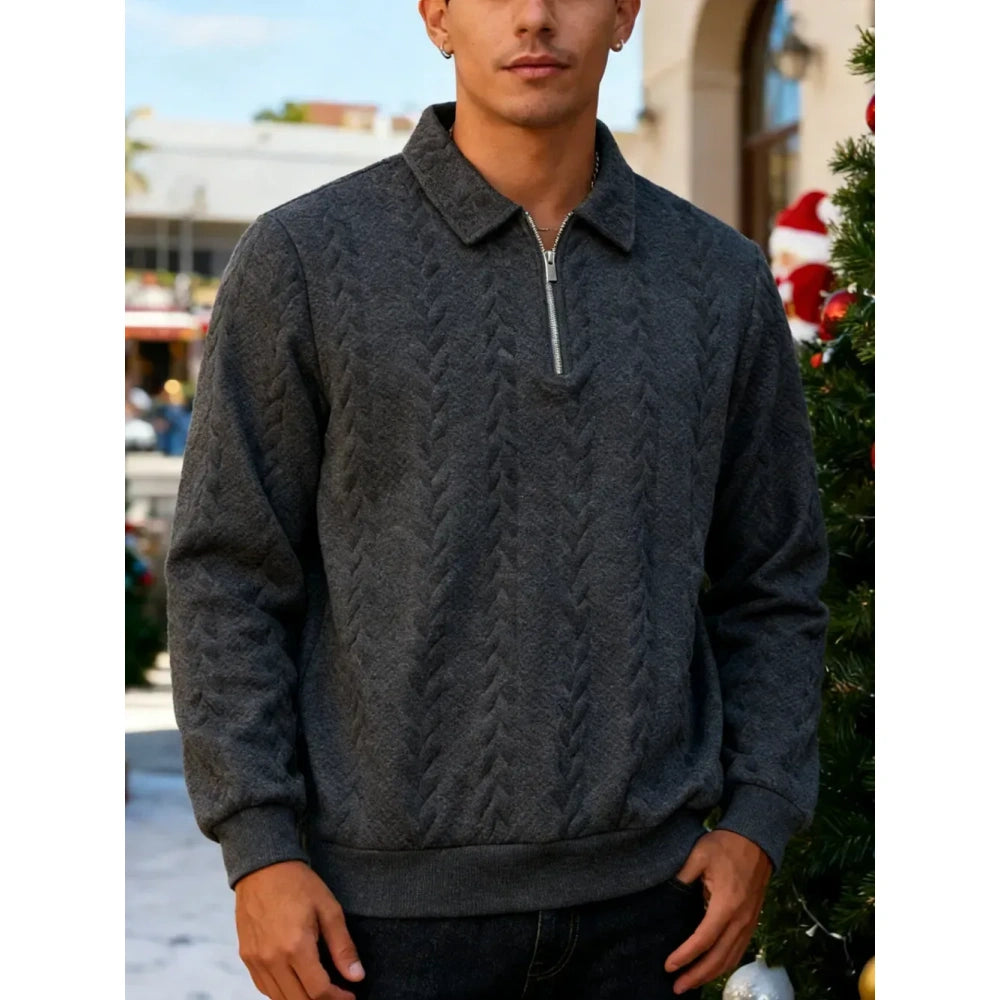 Men's Fall Winter Outfits Knitted Polo Neck Long Sleeve Sweatshirt for Daliy Wear