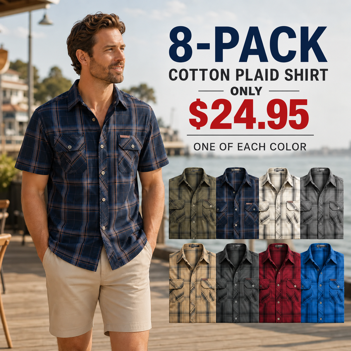 Men's Cotton Plaid Short Sleeve Shirt