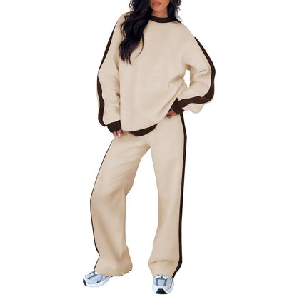 Women's 2-Piece Thermal Fleece Blend Gym Set - Crewneck Drop Shoulder Sweatshirt