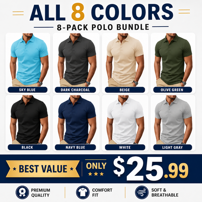 Men's Polo Shirt, Short Sleeve, Soft Cotton Piqué T-Shirt, Three-Button Classic Fit, Casual High-Performance Golf Shirt