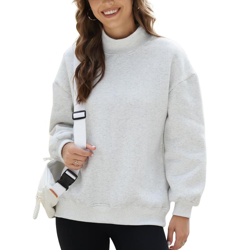 Women's Mock Neck Sweatshirt Oversized Fall Outfits Fleece Lined Turtleneck Pullover