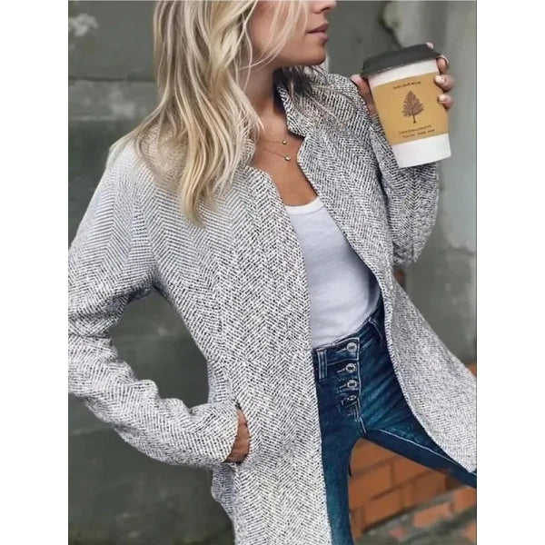 Women's Solid Color Pocket Long Sleeve Front Open Coat