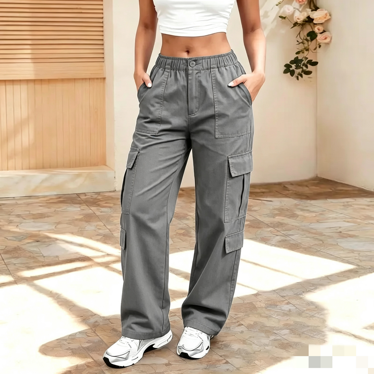 💚LAST DAY SALE|Women's Solid Straight Multi-Pocket Cargo Pants