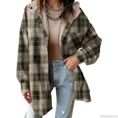 Women's Flannel Hooded Plaid 2026 Shacket Thick