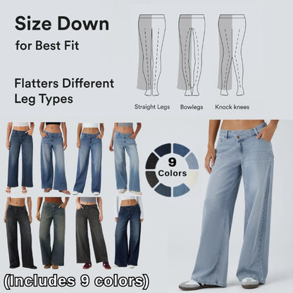 Asymmetric High Waisted Washed Casual Baggy Jeans with Pockets