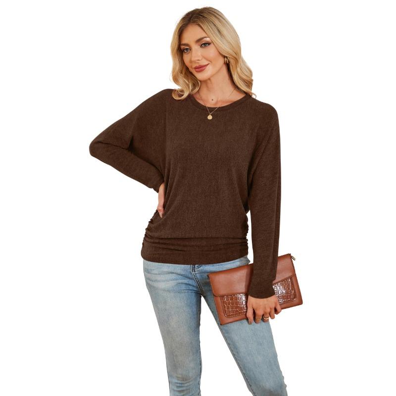 Womens Long Sleeve Shirts Ruched Hem Fall Tops Lightweight Sweaters