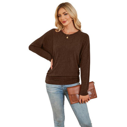 Womens Long Sleeve Shirts Ruched Hem Fall Tops Lightweight Sweaters