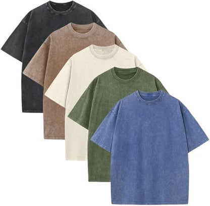 Men’s Oversized Vintage Acid-Wash T-Shirt – 100% Heavyweight Cotton Streetwear for Gym & Everyday Wear