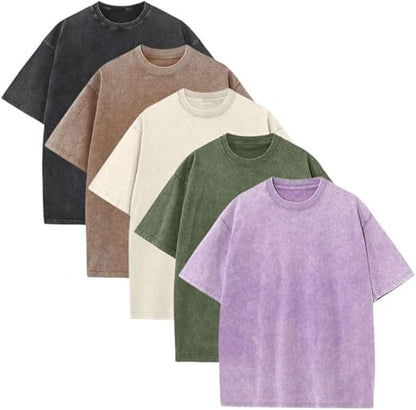 Men’s Oversized Vintage Acid-Wash T-Shirt – 100% Heavyweight Cotton Streetwear for Gym & Everyday Wear