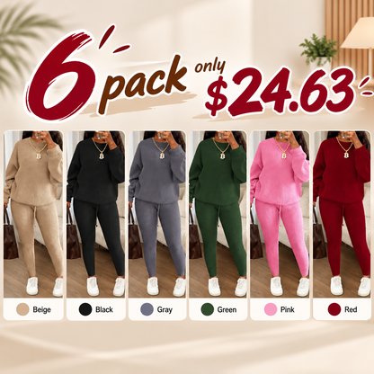 Women's Solid Drop Shoulder Long Sleeve Sweater & Drawstring Waist Pants Set