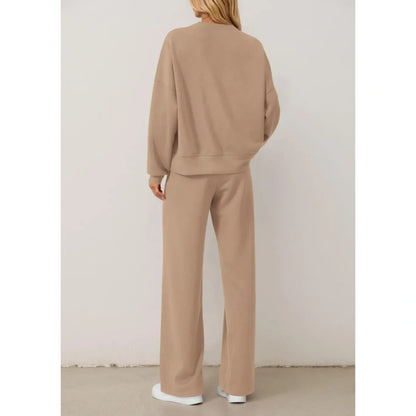 Women's Cozy Round Neck Top & Wide Leg Trousers Two Piece Outfits