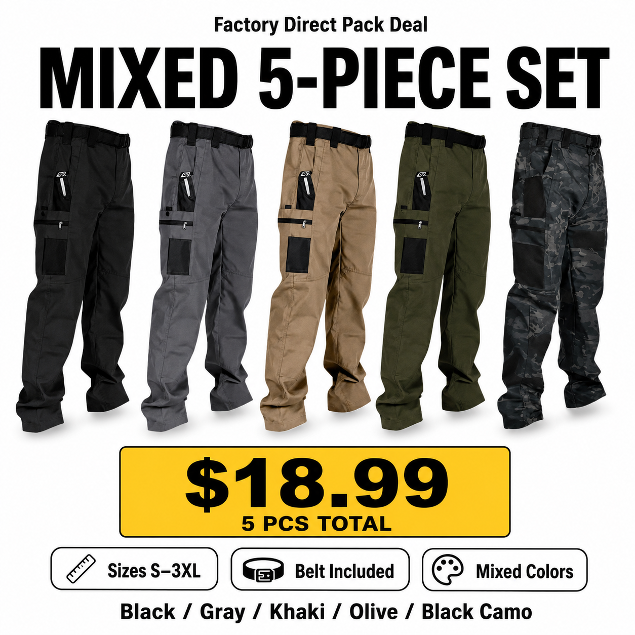 Men's Ripstop Multi-Pocket Tactical Pants 5-Piece & 10-Piece Set