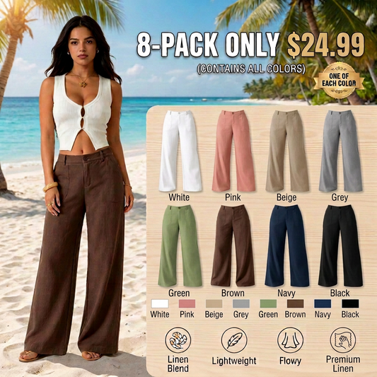 High Waist Wide Leg Beach Trousers With Pocket