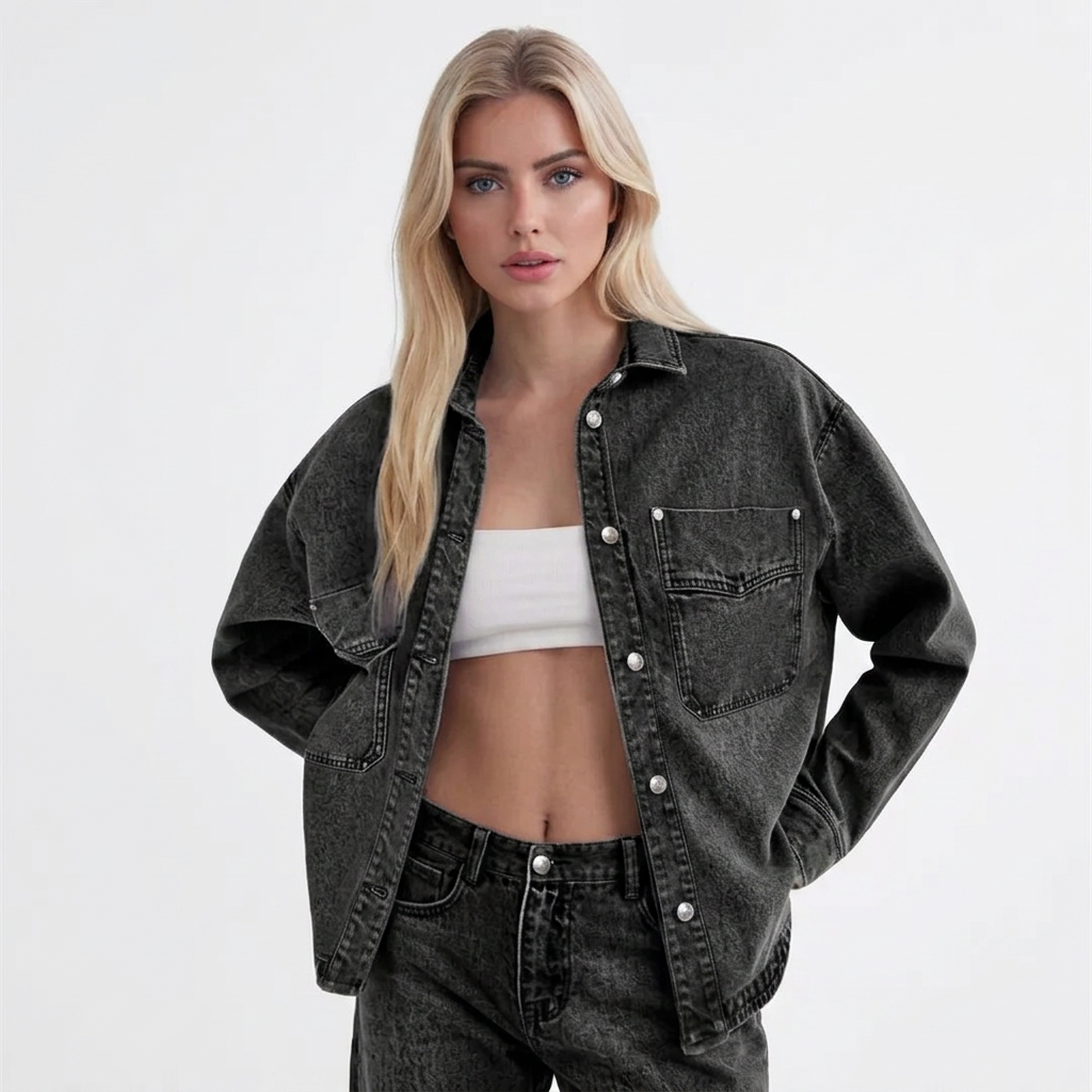 Women's Solid Color Button Denim Jacket