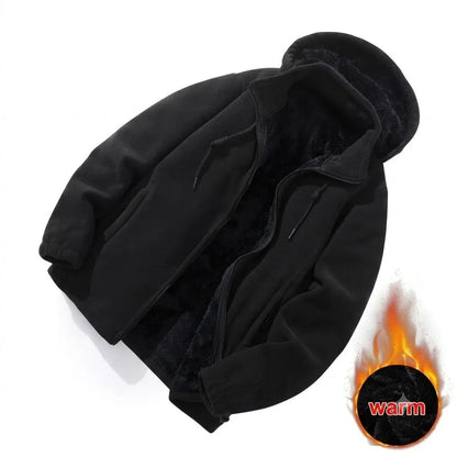 Women's Fleece Cardigan Jacket with Detachable Hood, Thick Warm Lining, Stylish Loose-Fit Casual Coat