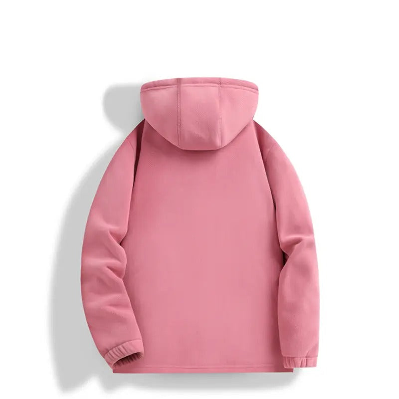 Women's Fleece Cardigan Jacket with Detachable Hood, Thick Warm Lining, Stylish Loose-Fit Casual Coat