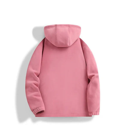 Women's Fleece Cardigan Jacket with Detachable Hood, Thick Warm Lining, Stylish Loose-Fit Casual Coat