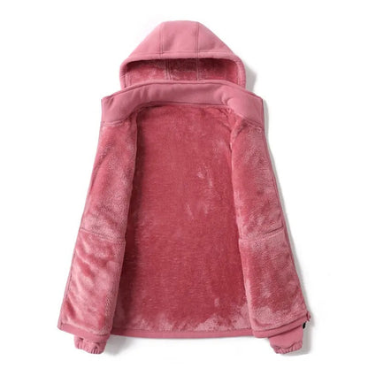 Women's Fleece Cardigan Jacket with Detachable Hood, Thick Warm Lining, Stylish Loose-Fit Casual Coat