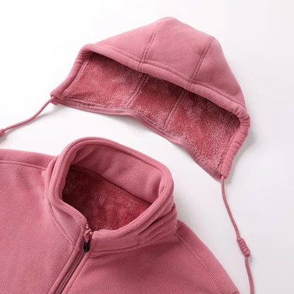 Women's Fleece Cardigan Jacket with Detachable Hood, Thick Warm Lining, Stylish Loose-Fit Casual Coat