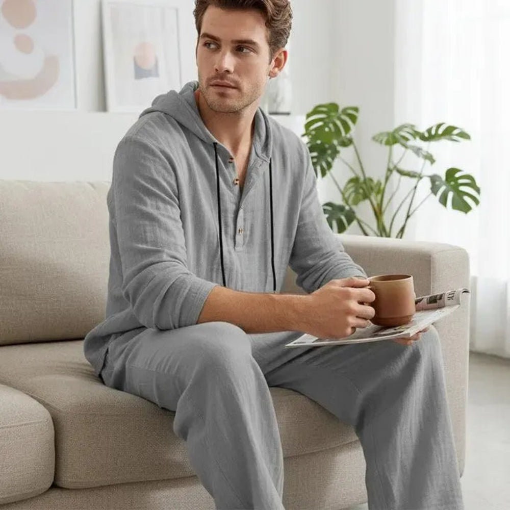 ⚡24-HOUR FLASH SALE 🔥Linen Men's Hooded Casual Loose Top & Pants 2-Piece Set