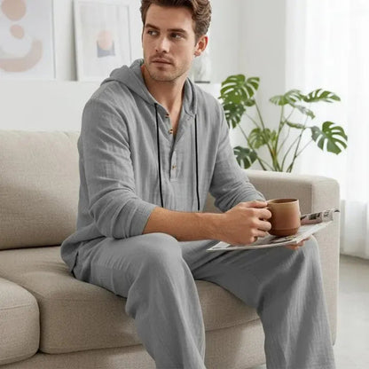 ⚡24-HOUR FLASH SALE 🔥Linen Men's Hooded Casual Loose Top & Pants 2-Piece Set