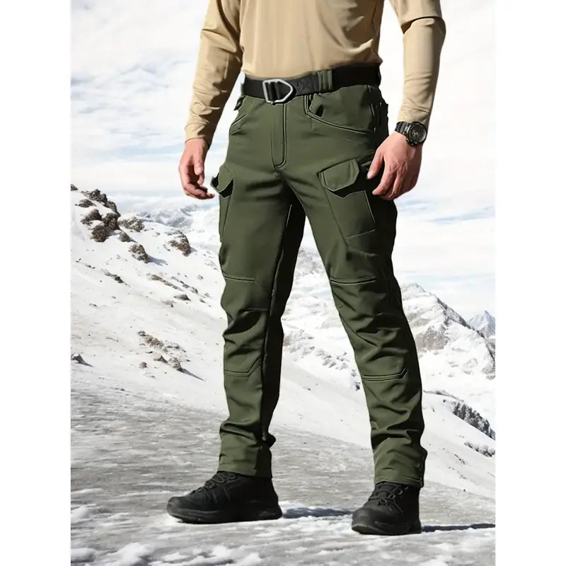 Men's Fleece-Lined Tactical Cargo Pants, Windproof Warm Work Pants with Multi-Pockets