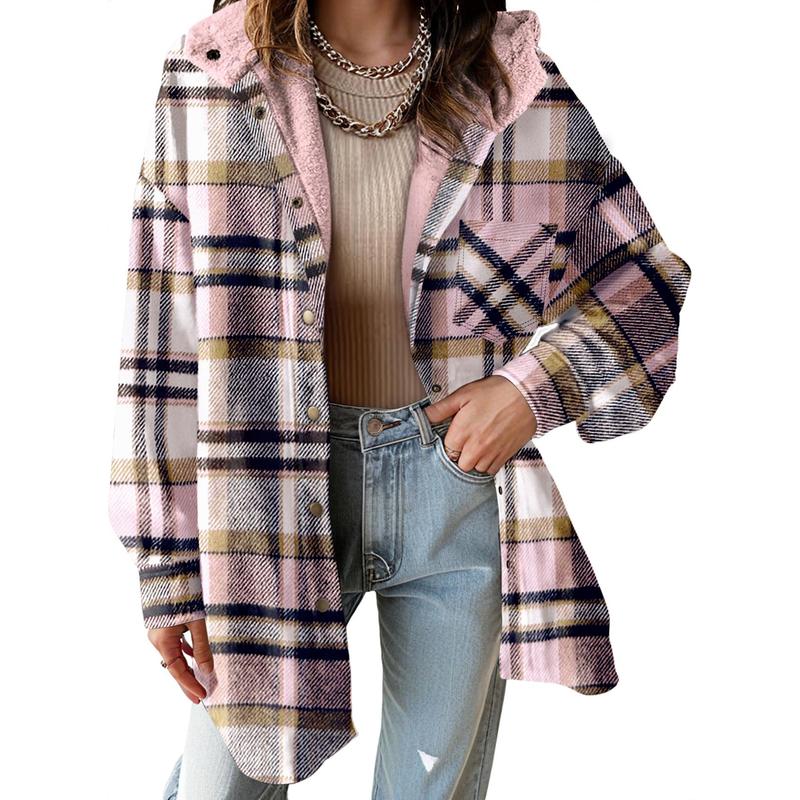 Women's Flannel Hooded Plaid 2026 Shacket Thick