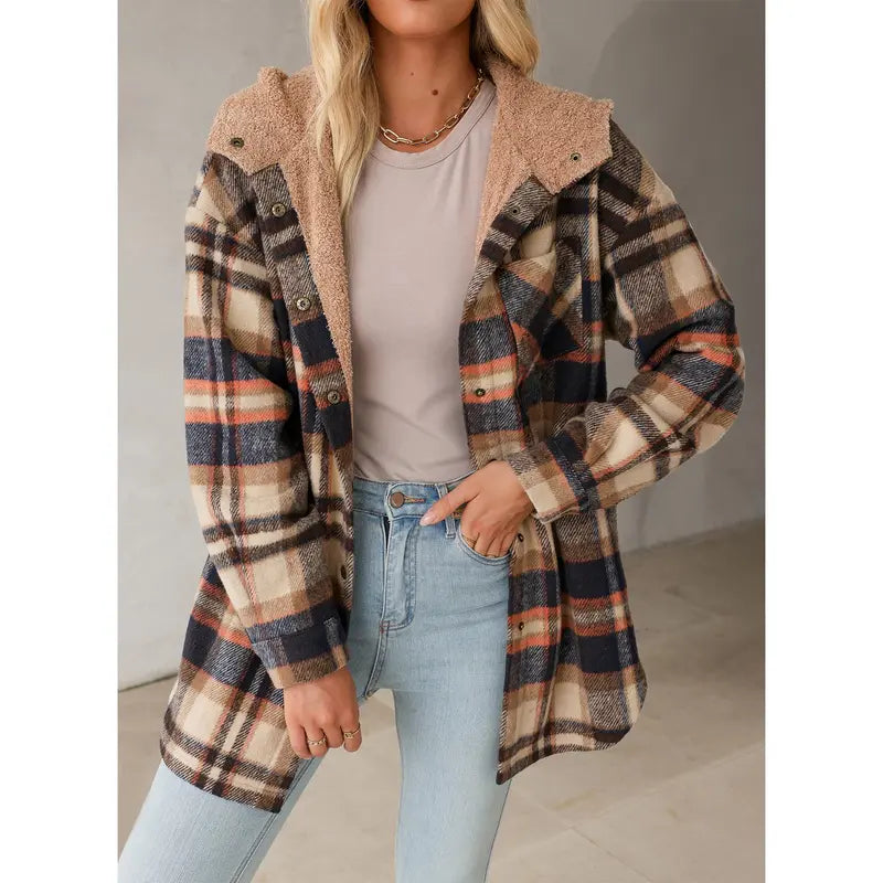 Women's Flannel Hooded Plaid 2026 Shacket Thick