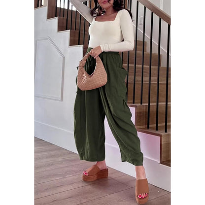 Womens Linen Wide Leg Pants Casual Loose Drawstring Low Waist Beach Palazzo Harem Pants with Pockets