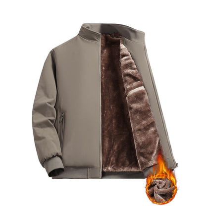 Men's Solid Color Plain Zip Up Thick Thermal Lined Fleece Jacket, Coats, Regular Fit Casual Long Sleeve Zip