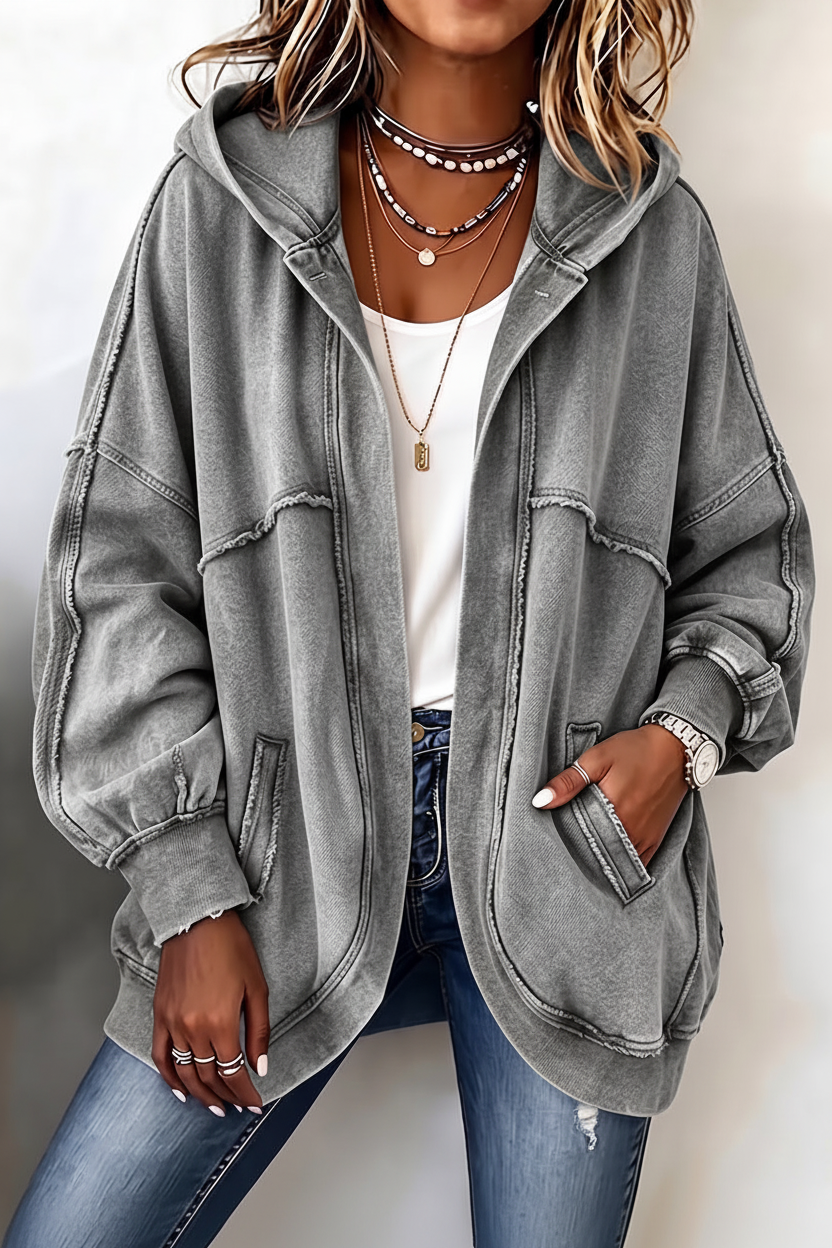 🎁New Arrivals🎉Cozy Vintage-Washed Hooded Sweatshirt Jacket