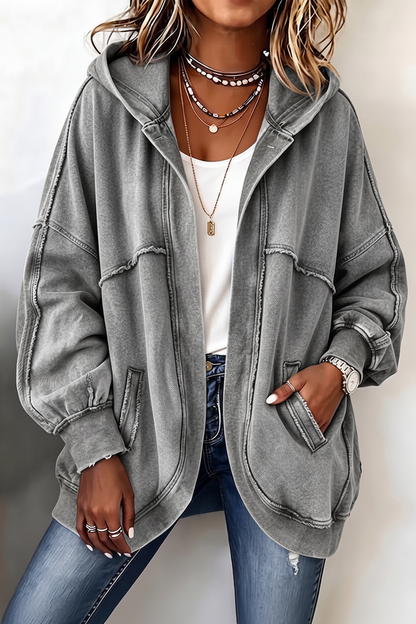 🎁New Arrivals🎉Cozy Vintage-Washed Hooded Sweatshirt Jacket