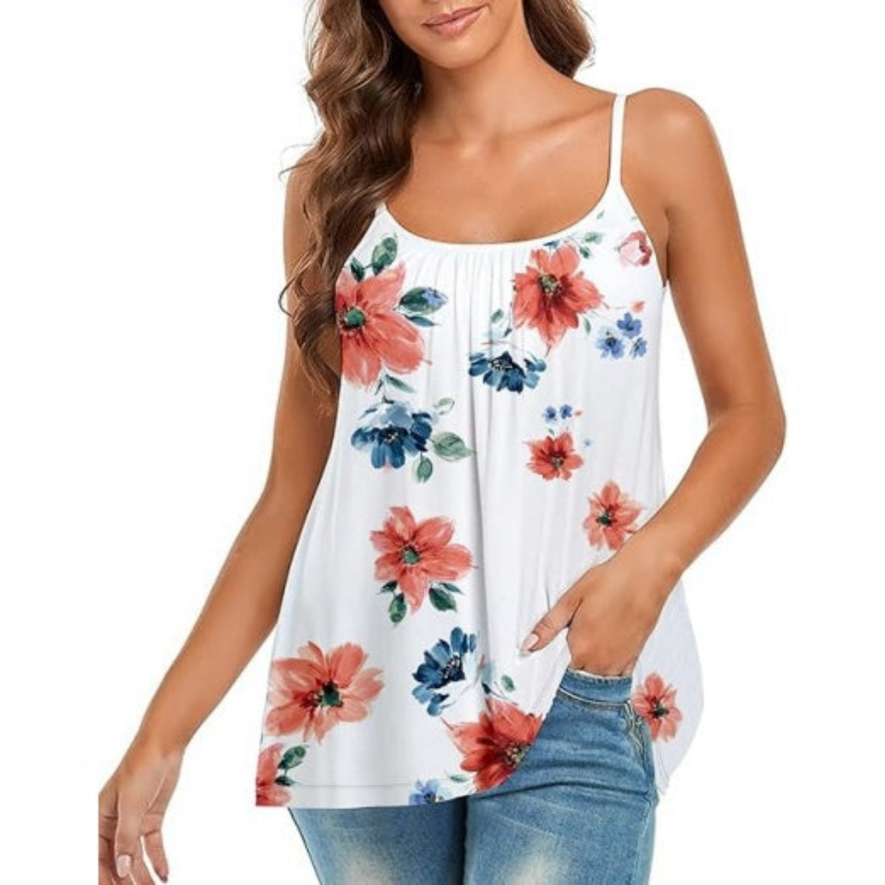 Women's Cool Flowy Bra Cami | with Built-in Cups | Relaxed Fit | Adjustable Spaghetti Strap