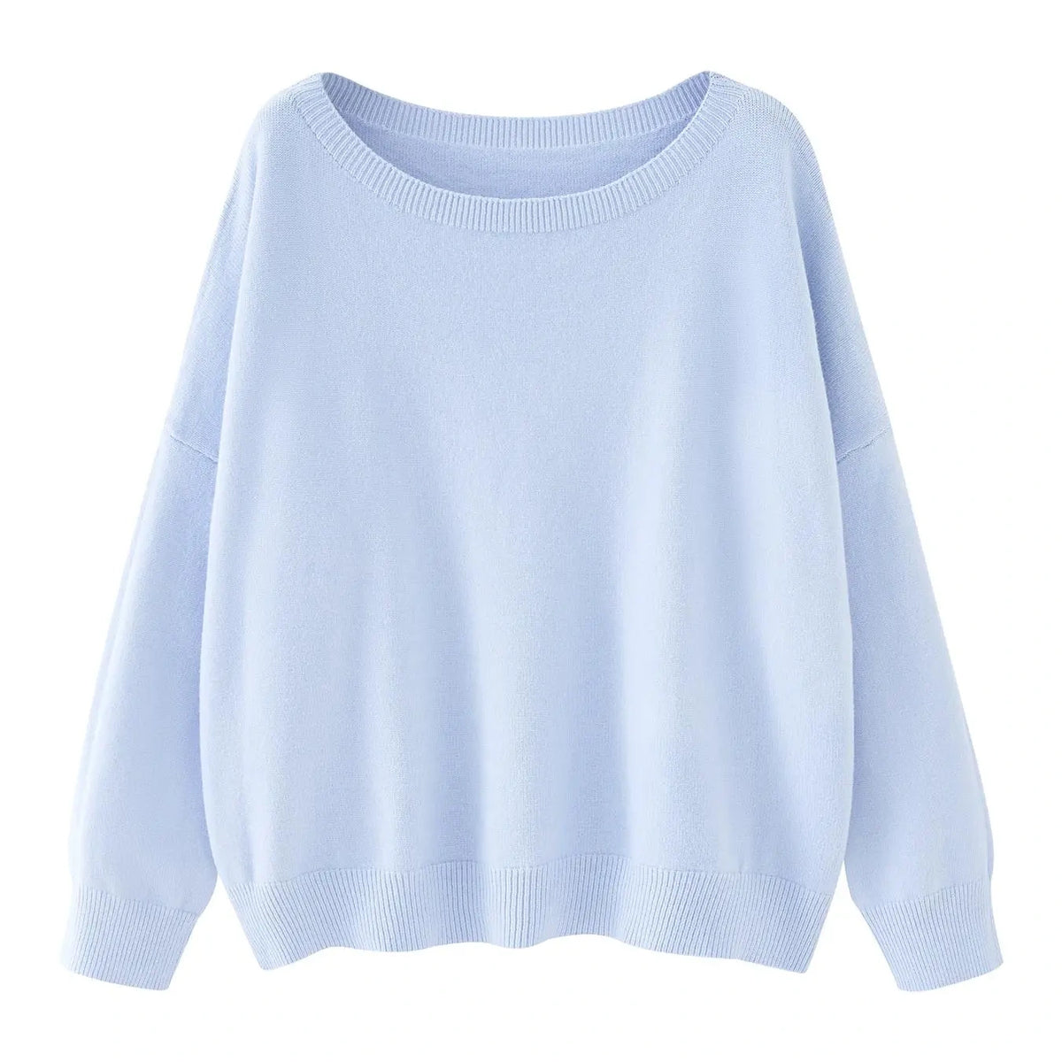 Women's Plain Scoop Neck Sweater, Casual Drop Shoulder Long Sleeve Jumper
