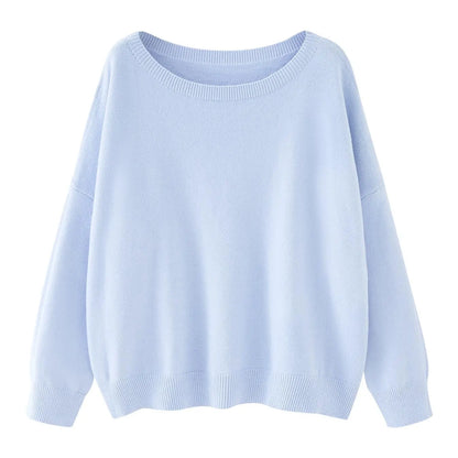 Women's Plain Scoop Neck Sweater, Casual Drop Shoulder Long Sleeve Jumper