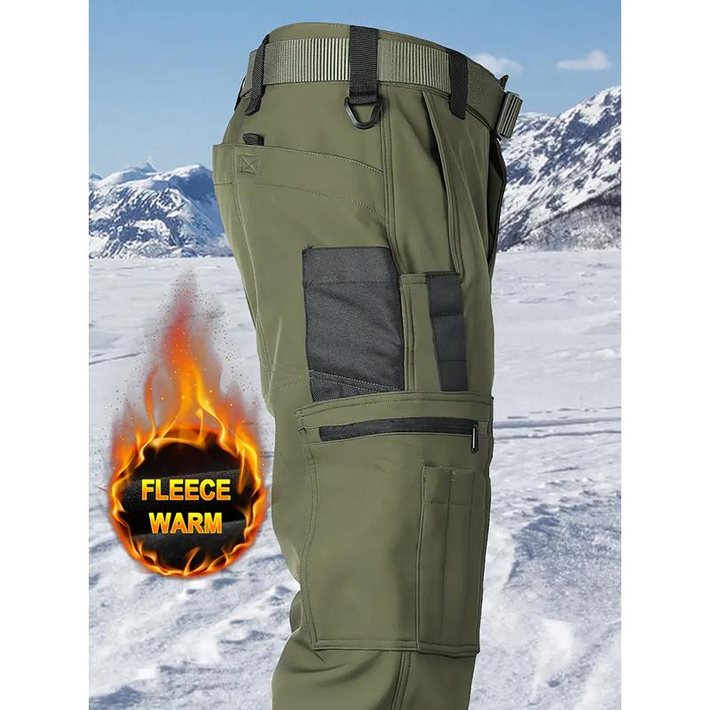 Men's Fleece Lined Work Pants, Warm Windproof Tactical Cargo Pants with Multi-Pockets