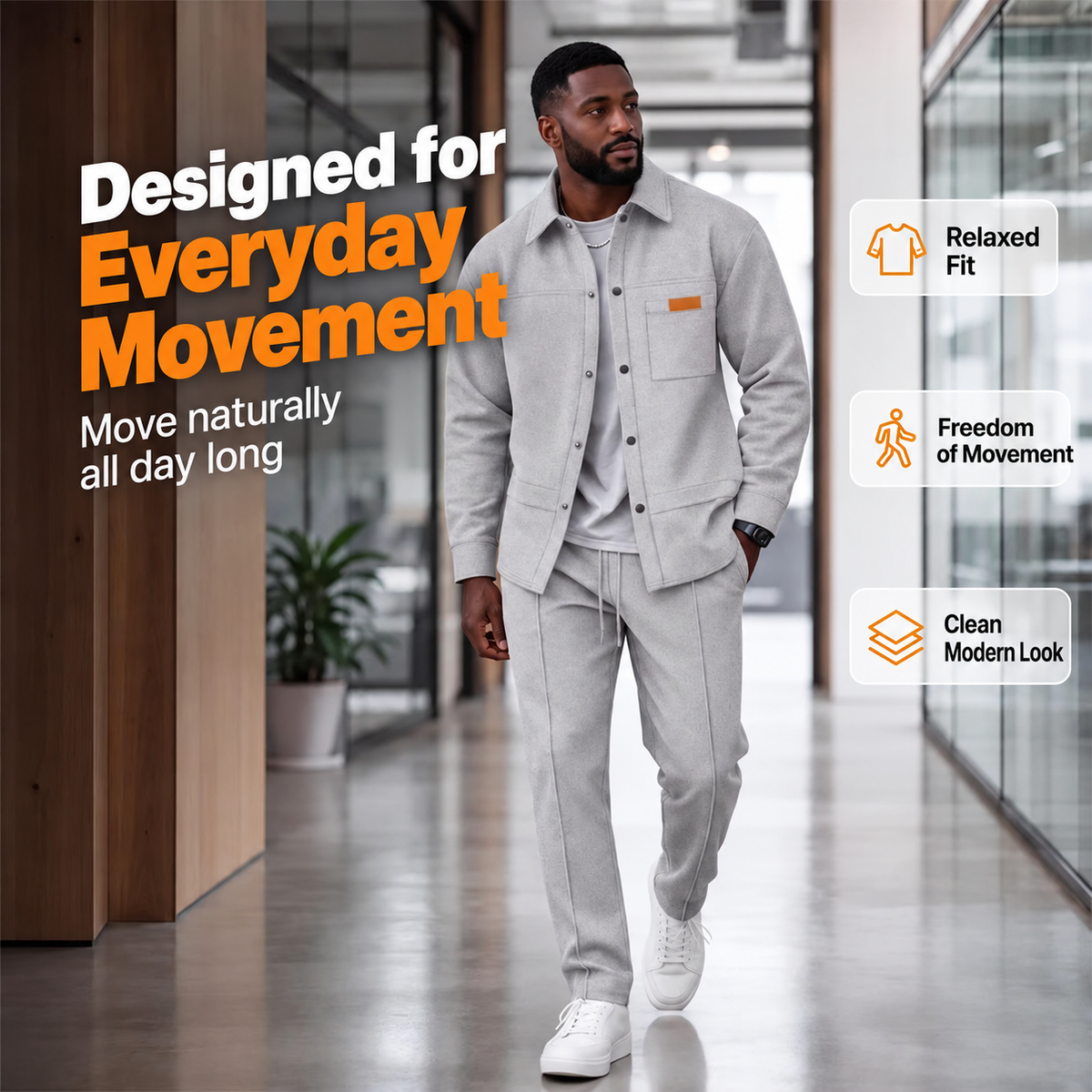 Men's two-piece casual set: waffle knit jacket and trousers