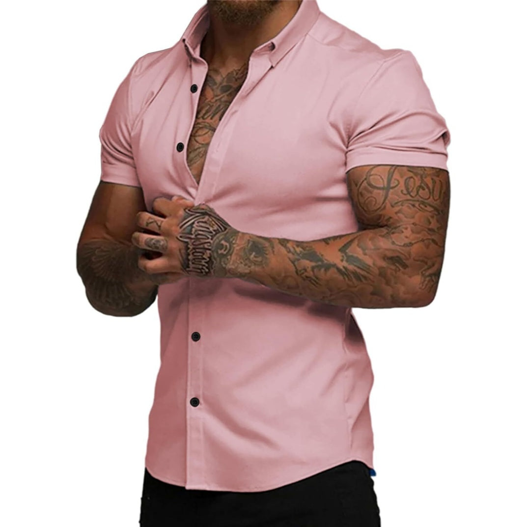 Men's slim fit stretch wrinkle-free button shirt