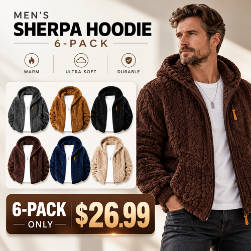 Men's Jacquard Thermal Fleece Zip-Up Hoodie, Loose Fit Warm Plush Texture Hooded Jacket with Kangaroo Pockets