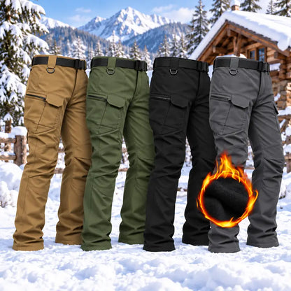 Men's Fleece-Lined Tactical Cargo Pants, Windproof Warm Work Pants with Multi-Pockets