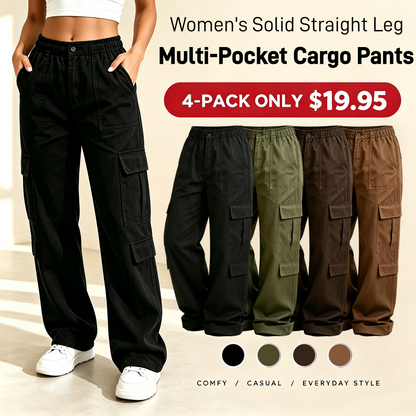 💚LAST DAY SALE|Women's Solid Straight Multi-Pocket Cargo Pants
