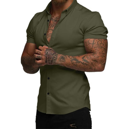 Men's slim fit stretch wrinkle-free button shirt
