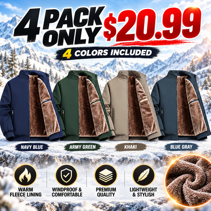 Men's Solid Color Plain Zip Up Thick Thermal Lined Fleece Jacket, Coats, Regular Fit Casual Long Sleeve Zip