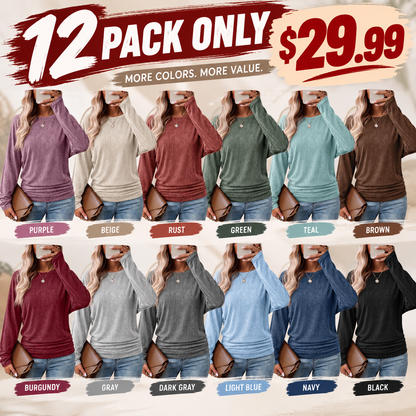 Womens Long Sleeve Shirts Ruched Hem Fall Tops Lightweight Sweaters
